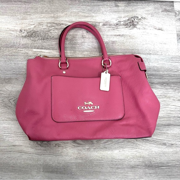 Coach Leather Emma Satchel Pink Shoulder Bag Handbag Purse Glam Designer - Picture 1 of 15